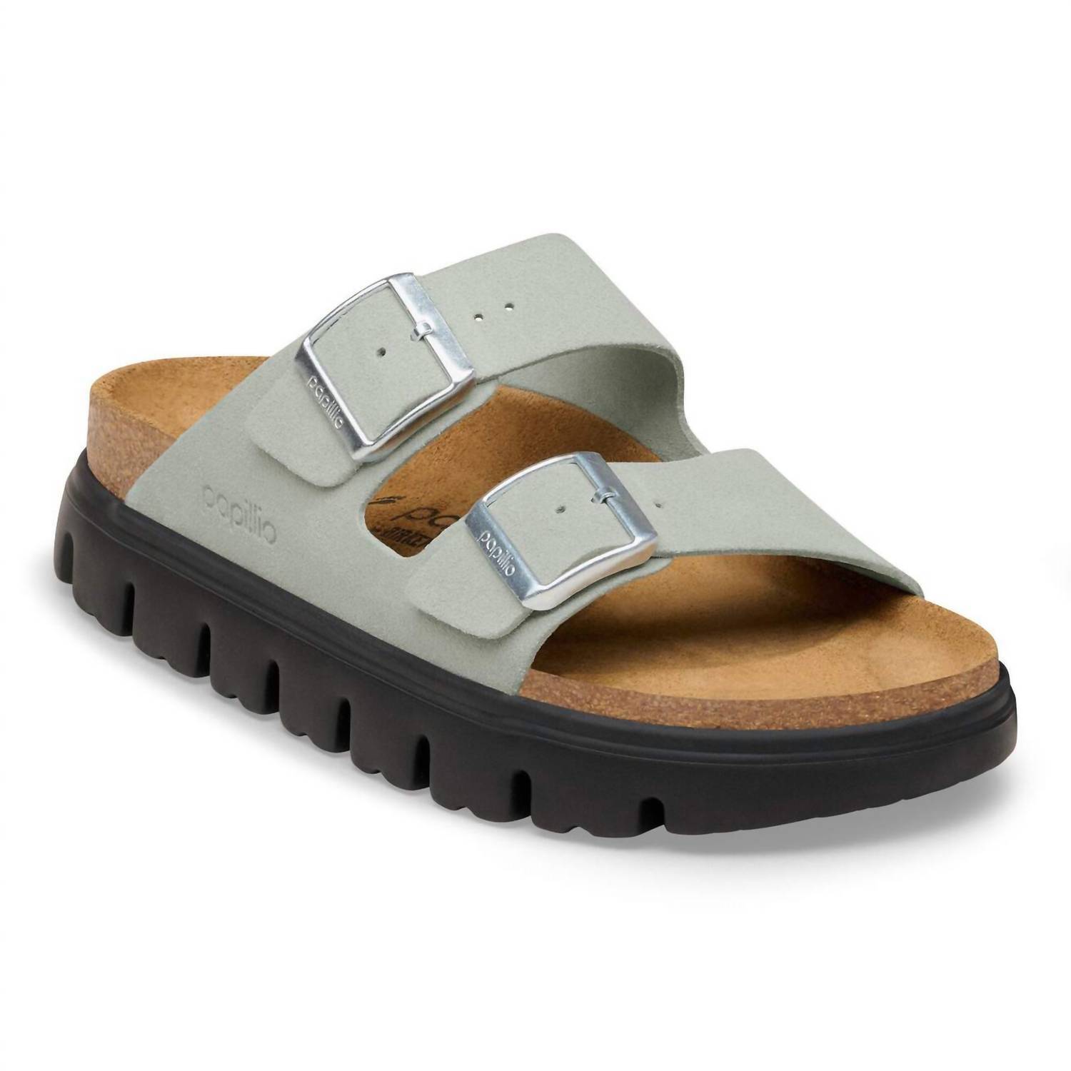 New Birkenstock Women's Arizona Pap Chunky Sandals In Pure Sage/Black